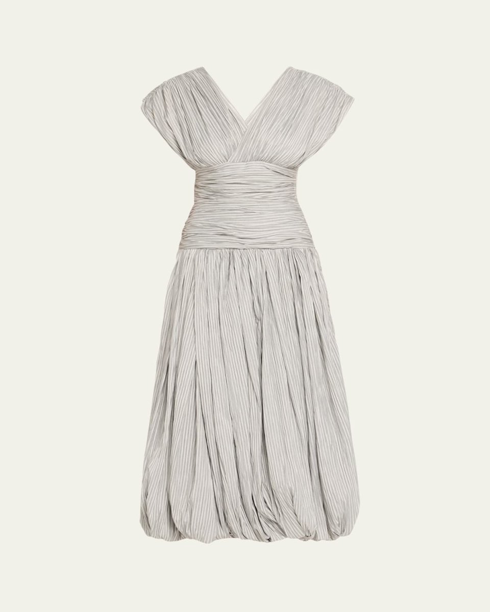 V-Neck Sleeveless Plisse Midi Balloon Dress